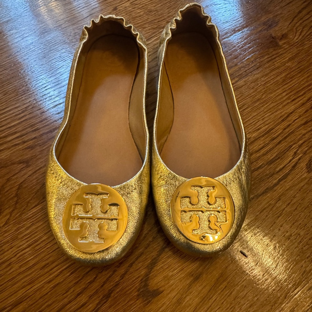 Tory Burch Minnie Gold Ballet Flats